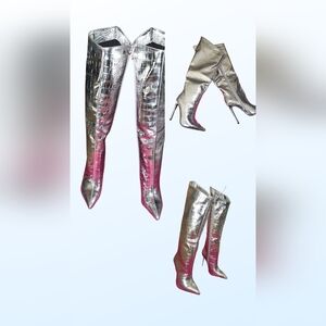 Metallic knee high boots